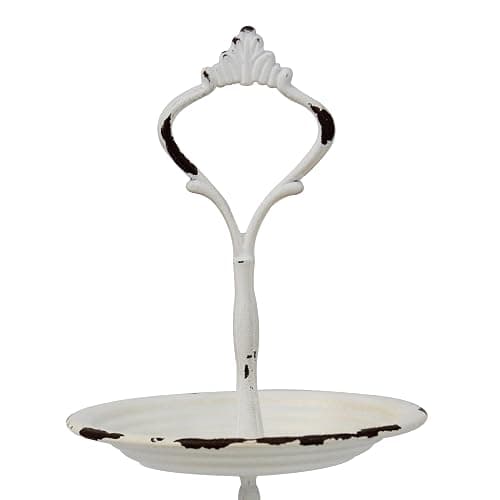 Stonebriar Small 2 Tier Worn White Metal Tray, Rustic Farmhouse Decor, Tiered Jewelry Tray for Vanity or Bathroom, 9.25" thumbnail 6