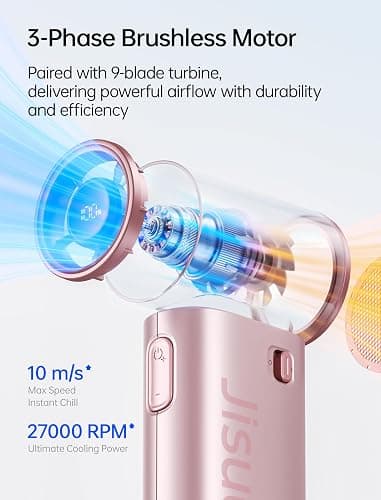 JISULIFE Mini Handheld Fan Life9S - Sleek Chrome: Turbo Power, 22 Hours Cooling, LED Display, 5000mAh, 5-Speed, Small Portable Fan for Travel, Cruise, Concerts, Trendy Gifts for Women Men - Pink thumbnail 6