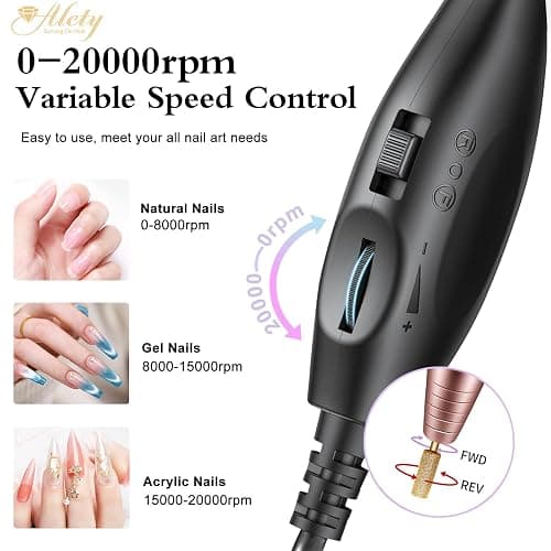 Alety Electric Nail Drill Kit - Portable File for Acrylic Gel Nails, Professional Machine Efile Manicure Pedicure Tools With Gold Drill Bits for Home Salon Use thumbnail 8