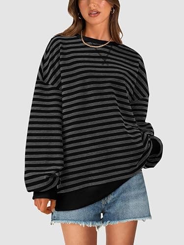 PRETTYGARDEN Womens Striped Oversized Sweatshirt Color Block Crew Neck Long Sleeve Casual Loose Pullover Top Y2K Clothes thumbnail 3
