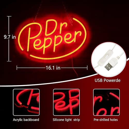 AHlove Neon Signs for Wall Decor，Neon Lights for Bedroom Led Business Signs Suitable for Drinks Shop、Man Cave、Christmas Gifts，16 * 10Inch(red) thumbnail 2