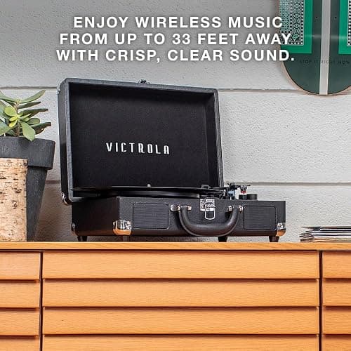 Victrola Journey Bluetooth Portable Suitcase Record Player – with Built-in Speakers, 3 Speed Vinyl Record Player, RCA Out, Headphone Jack (Turquoise) thumbnail 5