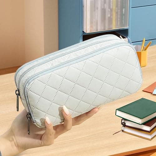 Della Gao Large Pencil Case, Big Capacity Pencil Pouch with 3 Compartments, Office Pencil Bag with Zipper, Big Pen Case for Adults (Beige-03RH) thumbnail 2
