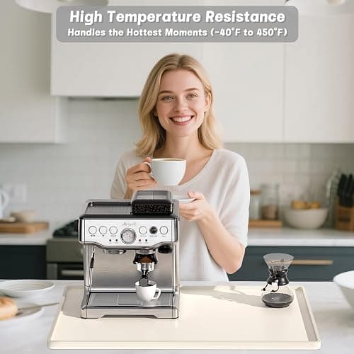Rnivvi Silicone Coffee Mat, 12" x 19" Waterproof Raised Edge Coffee Bar Mats for Espresso Machine Station Accessories, Heat Resistant Dish Drying Pad for Kitchen Counter, Rubber Bar Decor Pad, Beige thumbnail 2