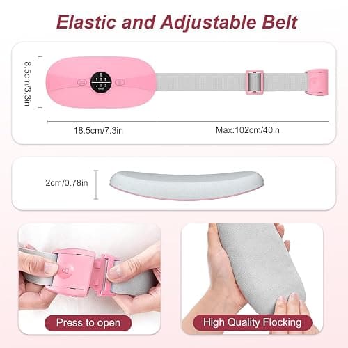 Heating Pad for Period Cramps, 3 Heat Levels and 3 Massage Modes, Portable Heating Pad for Menstrual Cramps Relief, Cordless Electric Period Belt Back Belly Heat Pad, Pink thumbnail 2