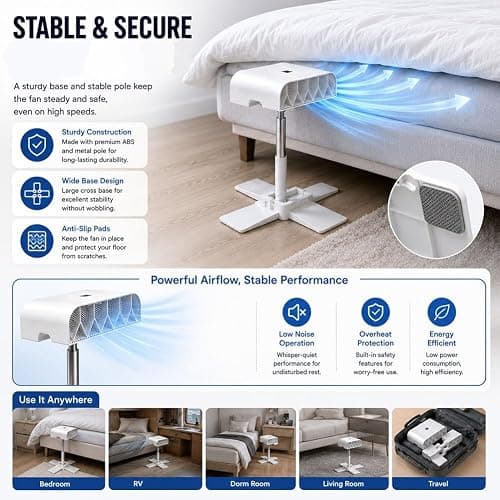 Auriiktch Bed Fan Cooling System, Under Sheet Bed Cooling Fan with 5 Speeds & Remote Control, Bed Fan Under Sheet for Hot Sleepers & Night Sweats, Fits All Mattress Heights thumbnail 7