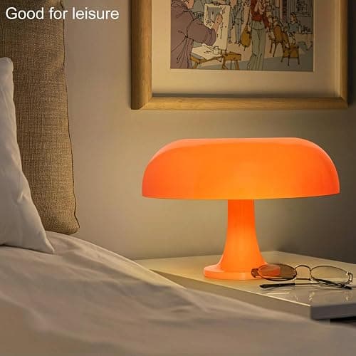 Anykonio Orange Mushroom Lamp, Mid Century Modern Table Lamp for Bedroom, Minimalist Mushroom Decor Bedside Small Lamps, 2700K(Bulb Included, Plug Powered) thumbnail 6