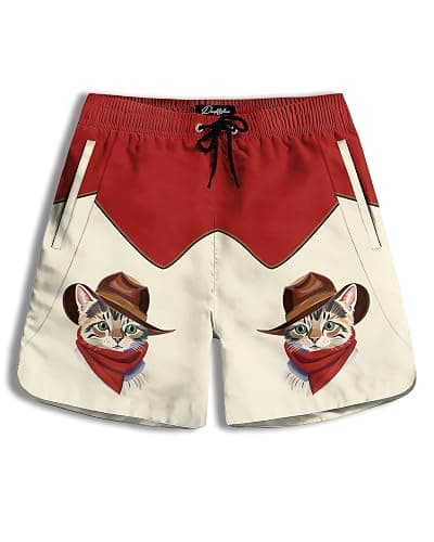 DADDYLOCO Men's Beach Shorts, Fun Elements Print, Tropical Hawaiian Style, Quick Dry Board Shorts for Summer - Image 1