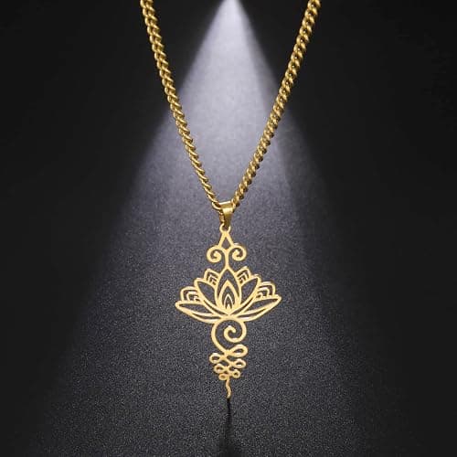 Dreamtimes Lotus Flower Pendant Necklace for Women Yoga Healing Charms Unalome Symbol Amulet Stainless Steel Jewelry Lotus Flower Necklace Buddha Yoga Necklace thumbnail 6