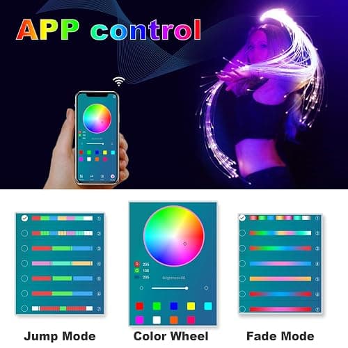 CHINLY LED Whip Lights, Fiber Optic Whip for Dancing, with 40 Color Effect Mode, APP Control and 360°Swivel, Rechargeable Rave Light for Parties, Light Shows, Unique Gifts for Girlfriend,Girl,Wife thumbnail 3