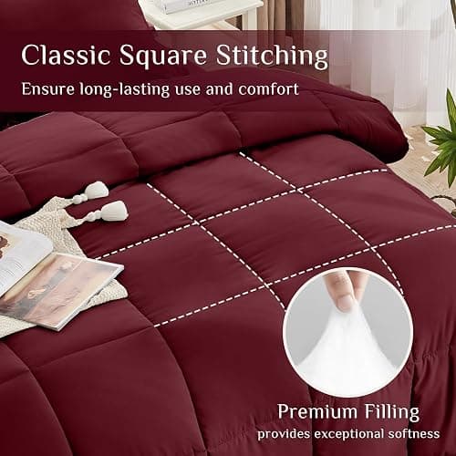 JOLLYVOGUE Queen Comforter Set, Ultra-Soft Bed in a Bag Queen Size 7 Pieces, Oeko-TEX Certified Bedding Set with Down Alternative Comforter, Sheets, Pillowcases & Shams, Burgundy thumbnail 3
