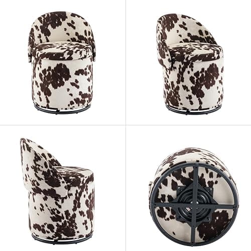 Ya-Home Modern Swivel Ottoman Vanity Chair, Linen Upholstered Barrel Club 360°Degree Swivel Side Stool with Storage, Comfy Makeup Stool for Bedroom Living Room, Milk Cow thumbnail 4