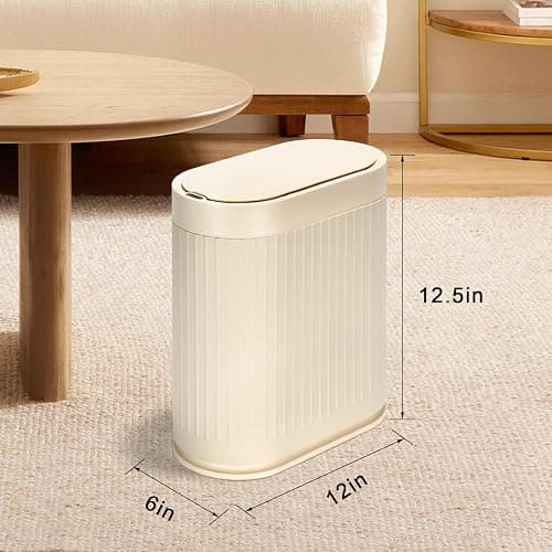 ELPHECO Motion Sensor Trash Can 2 Gallon Plastic Smart Garbage Can Waterproof Wastebasket Narrow Garbage Bin with Automatic lid for Bathroom, Bedroom, Kitchen, and Office (Beige) thumbnail 2