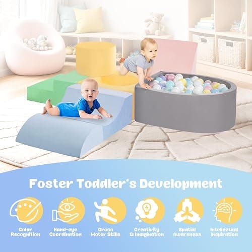 CAMELUS Toddler Climbing Toys Indoor, Baby Foam Climbing Blocks with Ball Pit for 1-3 Years Old, 6-Piece Soft Play Set Climbing Blocks, Climb Crawl Activity Play, Birthday (Balls not Included) thumbnail 3