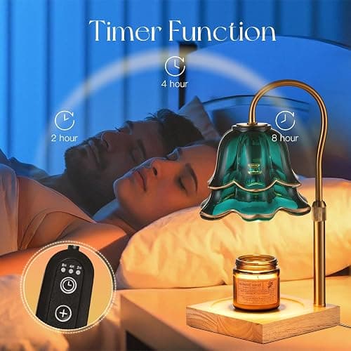 Candeldo Candle Warmer Lamp with Timer: Flower Candle Warmer with 2 Bulbs Green Height Adjustable Candle Warming Lamps Home Bedroom Decor Birthday Gift for Women thumbnail 5