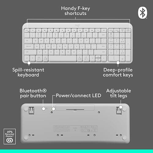 Logitech MK250 Bluetooth Wireless Mouse and Keyboard Combo: Fast & Easy Connectivity, Compact Wireless Keyboard, Ambidextrous Mouse, Durable Build - Windows/MacOS - White thumbnail 8