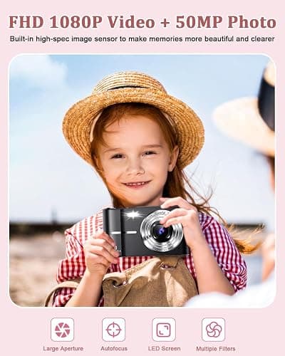 Digital Camera, Autofocus 50MP Vlogging Camera with 32G TF Card & 2 Batteries, 16X Zoom, Flash, Anti-Shake, Compact Portable Small Point and Shoot Digital Camera for Kids Student Teens Beginner thumbnail 2