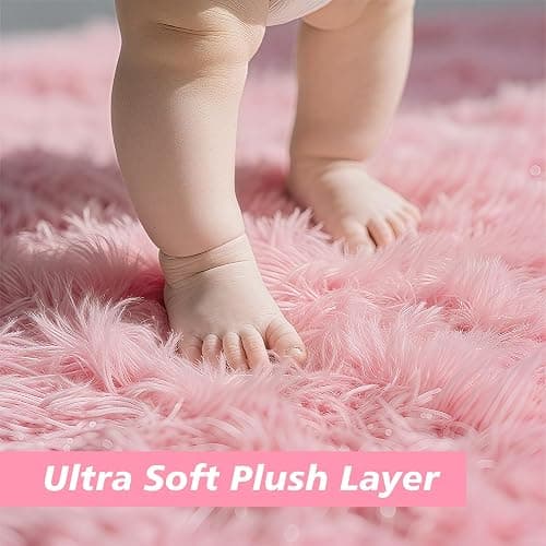 Shag Area Rug for Bedroom 5x8,Pink Fluffy Area Rugs for Living Room,Soft Fuzzy Rug Non-Shedding Indoor Plush Carpet for Kids Bedroom Nursery Dorm Home Decor thumbnail 2