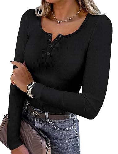 SAMPEEL Womens Long Sleeve Henley Shirts Slim Fit Tops 2025 Casual Fashion Outfits Basic Trendy T-Shirts Soft Clothing - Image 1