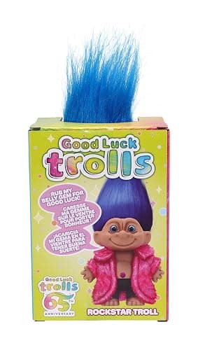 Good Luck Trolls 4" Dolls | 80's Glam Fusion | Rainbow Figures | Nostalgic Toys for Best Playtime Fun | Collectible Troll Figures - Fashionable Material Doll, Rockstar thumbnail 4