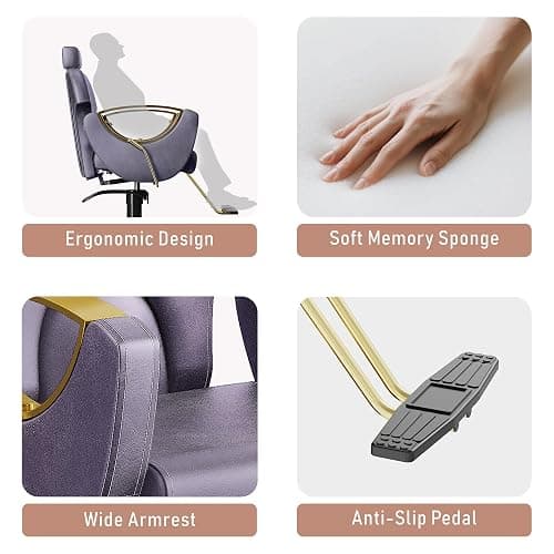 LOUVIXA Barber Chair, Salon Chair for Hair Stylist, Height Adjustable Hydraulic Hair Reclining Salon Chairs, 360 Degrees Rotation, Multi-Function Shampoo Chair for Barbershop (Purple) thumbnail 7