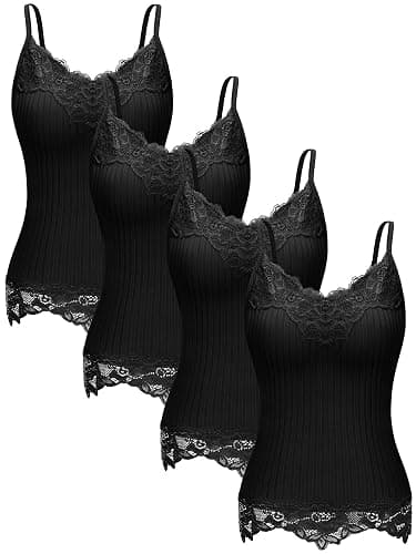 Fourluoo Women's Long Lace Tank Tops lace Camisole Patchwork Tops for Women - Image 1
