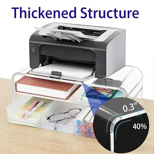 OPNICE Acrylic Clear Desk Organizers and Accessories, 2-Tier Computer Monitor Stand Riser with Drawer, Laptop Stand, Office Desk Accessories for Office Supplies, Transparent thumbnail 6