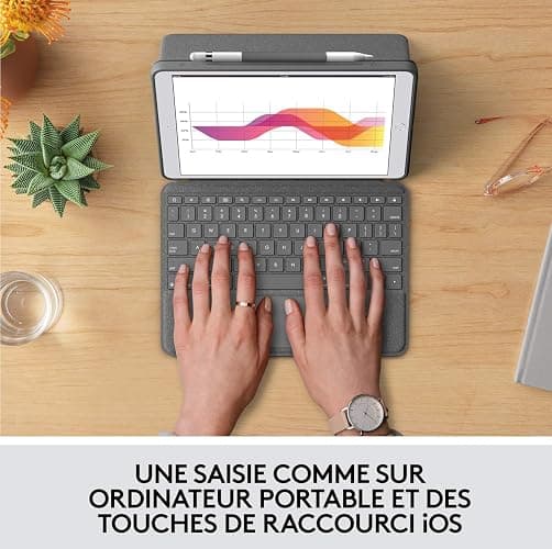 Logitech Combo Touch, Clavier iPad (7e, 8e et 9e générations), Étui avec pavé tactile de précision, clavier rétroéclairé de type ordinateur portable, Smart Connector, Clavier Français AZERTY - Noir thumbnail 3