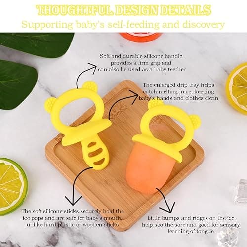 Sakolla Baby Popsicle Molds Mini 6-Cavity Silicone Ice Pop Mold with Sticks Breastmilk Popsicle Molds for Teething Relief Toddler Popsicle Mold for Ice Cream Frozen Yogurt and Fruit Juice (Yellow) thumbnail 4