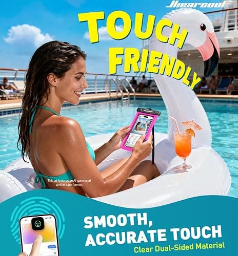 Hiearcool Waterproof Phone Pouch,Waterproof Phone Case for iPhone 17 16 15 14 13 Pro Max,IPX8 Phone Waterproof Pouch for Beach Cruise Ship Travel Essentials Green&Bright Red-2Pack thumbnail 4