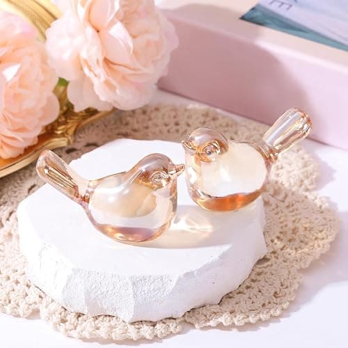 Reyife Small Bird Figurines Home Decor Glass Crystal Bird Statue Modern Style Decorative Ornaments for Living Room, Bedroom, Farmhouse, Office Desktop, Book Shelf, Coffee Table, Cabinets (Gold) thumbnail 3
