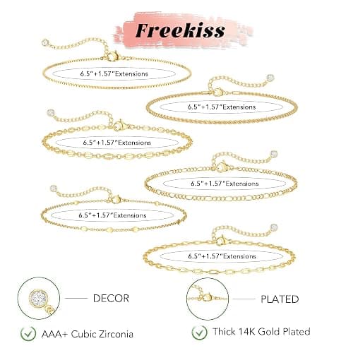 Freekiss Gold Stack Bracelets for Women | Dainty Thin Bracelet Set Trendy 14K Gold Plated Waterproof Bracelets for Women thumbnail 4