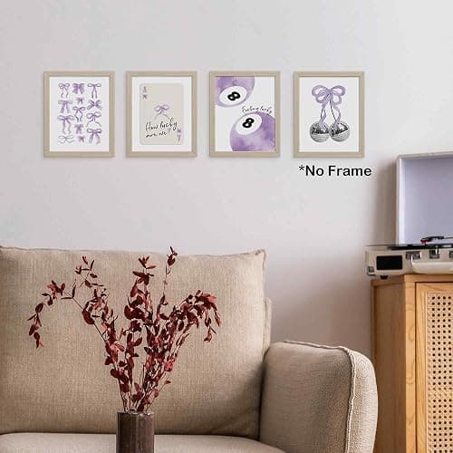 TLESKE Purple Coquette Bow Preppy Posters Prints Unframed 8x10 Set of 4, Trendy Aesthetic Lucky 8 Balls Wall Art Prints Decor for Teen Girls Dorm Bedroom, Retro Playing Card Disco Ball Wall Pictures thumbnail 3