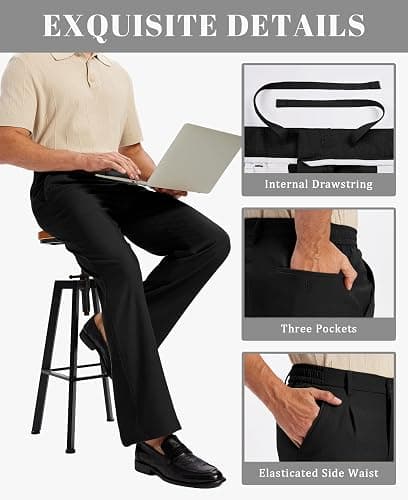 Susclude Mens Bootcut Casual Dress Pants Flared Wide Leg Old Money Pleated Elastic Waist Slacks Vintage Work Office Trousers thumbnail 5