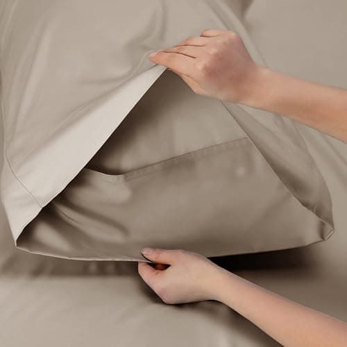 Bedsure King Size Sheets Set, Cooling Sheets for Hot Sleepers, Rayon Derived from Bamboo, Breathable & Soft, Deep Pocket Up to 16 Inches, Hotel Luxury Silky Bedding, Simply Taupe thumbnail 5