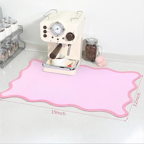 Nuanchu Pink Coffee Mat 12" x 19" Pink Coffee Bar Accessories Cute Dish Drying Mat for Kitchen Counter Scalloped Aesthetic Waterproof Coquette Drainer Pad thumbnail 2