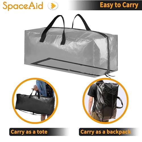 SpaceAid Heavy Duty Moving Bags 8 Pack, Large Storage Totes Bins with Backpack Straps, Strong Handles & Zippers, Packing Moving Boxes Supplies, College Dorm Room Essentials, Black thumbnail 5