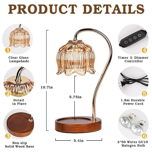 Funistree Flower Candle Warmer Lamp with Timer, Dimmable Candle Lamp Warmer, Mothers Day Birthday Gift for Women Her Mom, House Warming for New Home Decor, Lotus Wax Warmer for Yankee Candles thumbnail 7