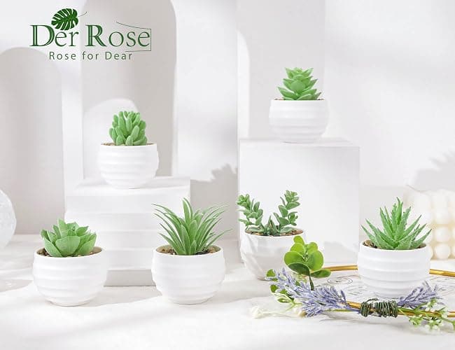 Der Rose 6 Pack Fake Plants Small Realistic Succulents Plants Artificial for Home Room Decor Indoor thumbnail 2