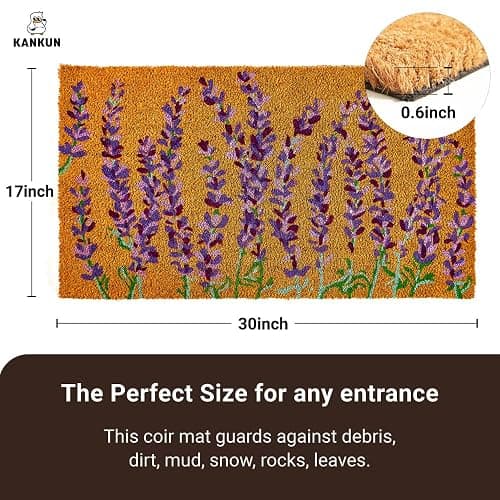 KANKUN Coco Coir Door Mat with Heavy Duty Backing, Welcome Doormat (17" x 30"), Doormat Entrance (Lavender Floral) thumbnail 3