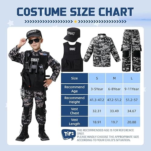 Wonrynn SWAT Police Officer Costume for Kids,Policea and Army Costume for Boys with camouflage uniform,SWAT Vest,Halloween Costume for Boy,Cosplay Themed Party for Boys Girls thumbnail 4
