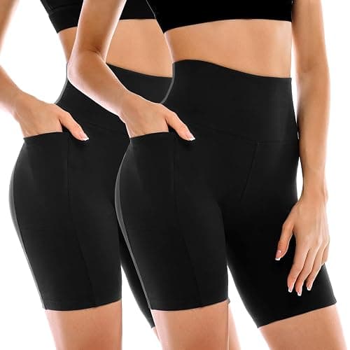 Leafigure 2 Pack Womens Biker Shorts with Pockets, High Waisted Yoga Shorts for Women Running Gym and Workout - Image 1