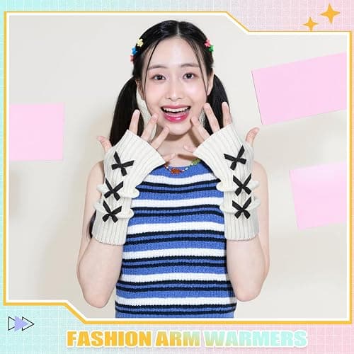 Berlune 6 Pairs Arm Warmers Kawaii Sleeves Cute Y2k Harajuku Japanese Style for Women Girls Lolita Costume School, 6 Colors thumbnail 6