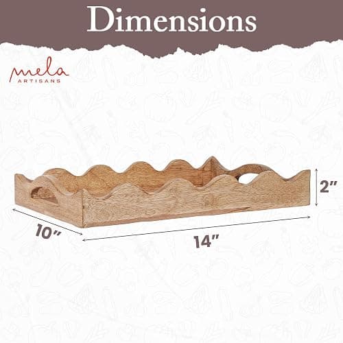 Mela Artisans Ottoman Wooden Serving Tray | Medium, Scallop White Burnt | Decorative Mango Wood | Serve Breakfast, Other Foods, Coffee and Tea | Rustic Home Decor | 14" x 10” x 2.5” thumbnail 3