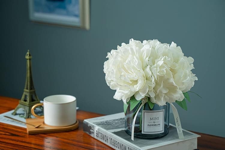 MOOMASS Artificial Peony and Glass vase Decoration, Ins Style Artificial Flower Glass Bottle Set thumbnail 4