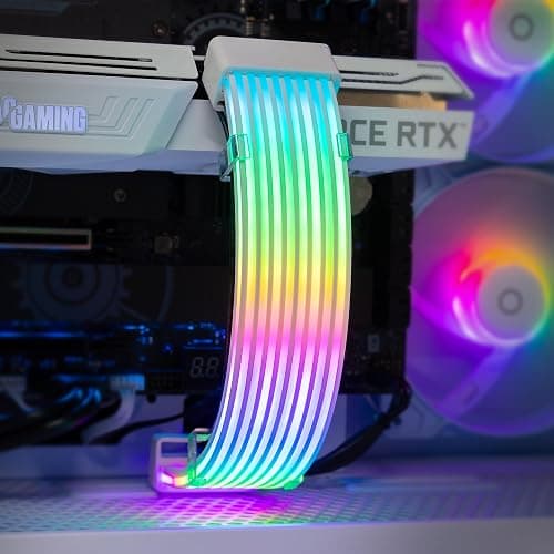 TECWARE Flex RGB Cable Cover Kit | Compatible with 24-Pin Motherboard and 8-Pin/16-Pin GPU | ARGB PSU Cable Extension with 5V 3-Pin Sync | RGB Lighting Kit for PC Cables | White thumbnail 6