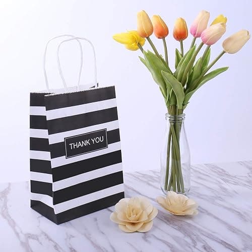 Ronvir 50Pcs Thank You Small Paper Gift Bags Bulk, 5.25" x 3.75" x 8" Kraft Paper Bag for Party Favors,Valentine's Day, Birthday, Wedding, Thanksgiving,Goodie, Retail,Employee appreciation - Black thumbnail 8