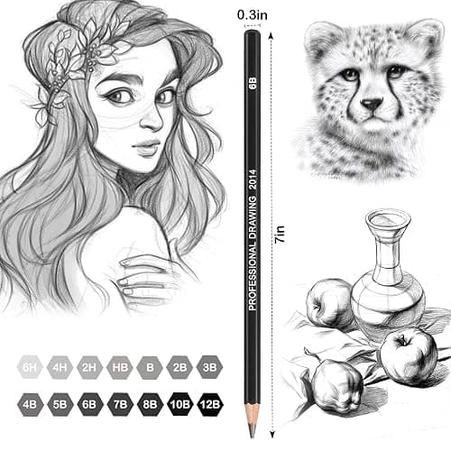 Blendura 14pcs Crayon Dessin Professionnels | 12B 10B 8B 7B 6B 5B 4B 3B 2B HB 2H 4H 6H, Ecriture Douce Croquis Crayon Papier Dessin, Adaptée aux Enfants thumbnail 2