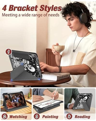 Miss Adola for iPad A16 Case/10th Generation Case - 10.9 Inch 2022 Tablet Cover with Pen Holder for Women Boys Girls Men Cute Cartoon Cool Funny Funda for iPad 11th 11 Inch 2025, Coffee Skull thumbnail 3