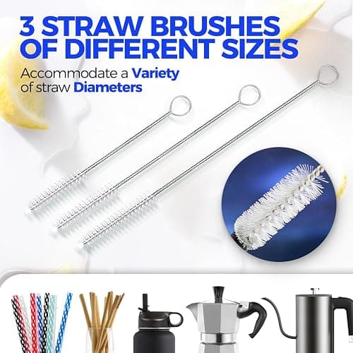 Holikme Bottle Brush Cleaner Set, 14" Long Handle Stainless Steel Bottle Cleaner Brush, 3 Straw Cleaner Brush, Bottle Cleaning Brush for Water Bottle, Cups, Abrasive Wheel Brushes, Straws Black thumbnail 5